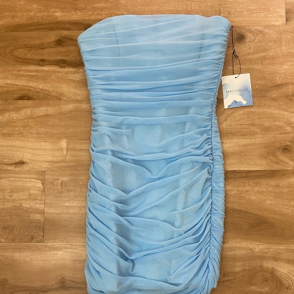 Majorelle Revolve White Strapless Ruched Asymetrical Ursula Dress Sz Medium Blue - Picture 7 of 8